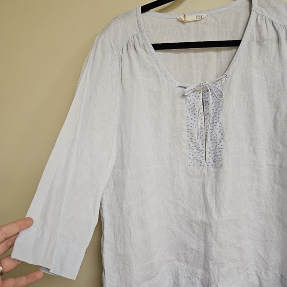 Eileen Fisher 100% Irish Linen Beaded Blouse Size M Light Periwinkle Blue - Picture 5 of 8